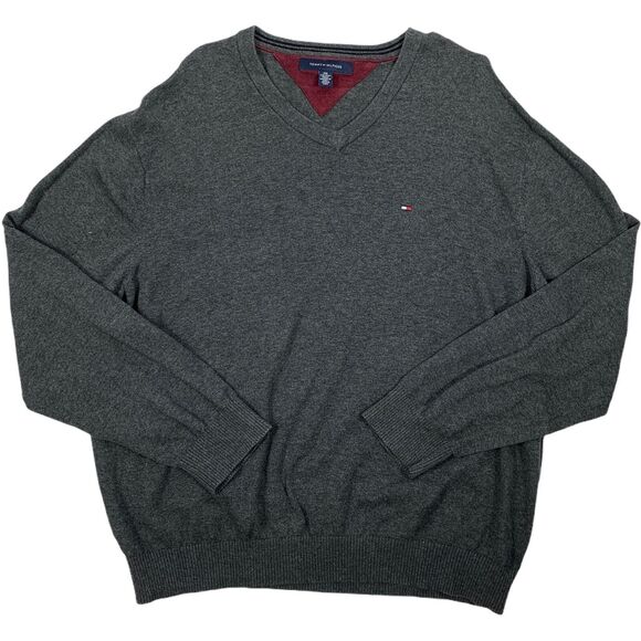 Tommy Hilfiger XXL Sweater Gray V Neck Business Casual Comfort - Picture 1 of 3